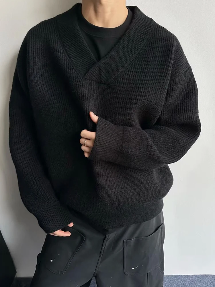 

Мужской свитер в стиле ретро, американский трикотажный, с V-образным вырезом, повседневный, свободный, базовый, для осени и зимы, модный, в стиле lazy, из полиэстера.