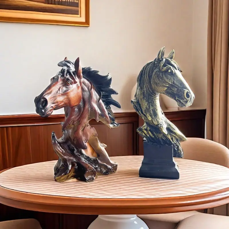 Bronze Horse Resin Statue Nordic Style Interior Room Table Decoration Animal Horse Head Figurine & Sculpture Home Accessories - Image 3