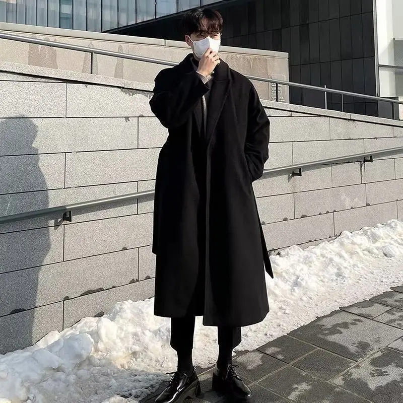 

Korean Version Versatile Mid-Length Men, Spring and Autumn Over--Knee British Style Woolen Coat, Loose-Fit Ou