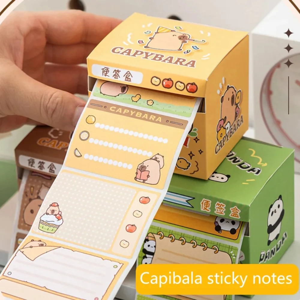 Sticky Notes Capybara ดึง Sticky Notes การ์ตูนหมายเหตุม้วนดึง Roll MeMO Pad เครื่องเขียน PANDA น่ารัก Capybara MeMO Pad