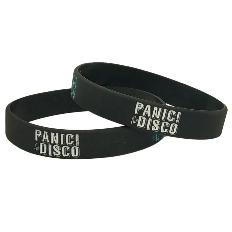 1PC Hot Sale Black Printed  Panic at the Disco Silicone Wristband Music Letter Bracelet &Bangles for Music Lover Fans Gift SH316