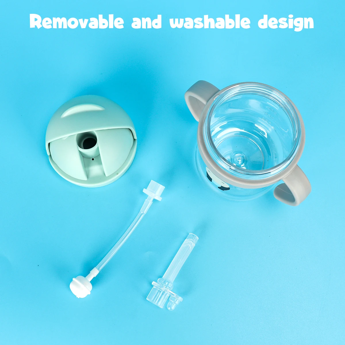 빨대 및 누출 방지 실리콘 볼이 포함된 어린이 물병 250ml/350ml, 입이 넓은 아기/유아용 빨대컵