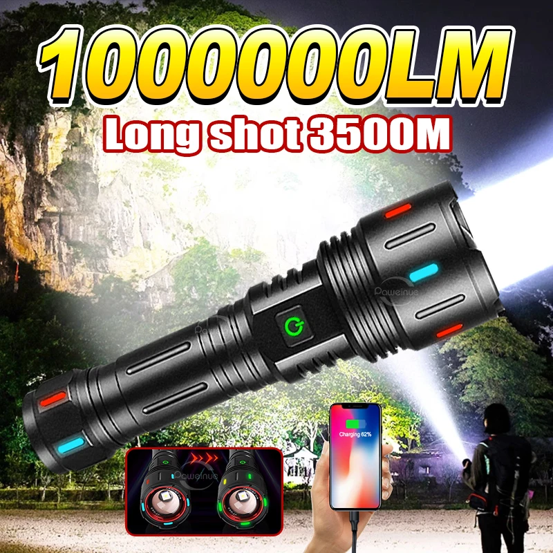 New 600W High Power LED Flashlight USB Rechargeable Flashlights 18650 Long Range Tactical Lantern Strong Light Fishing Hunting