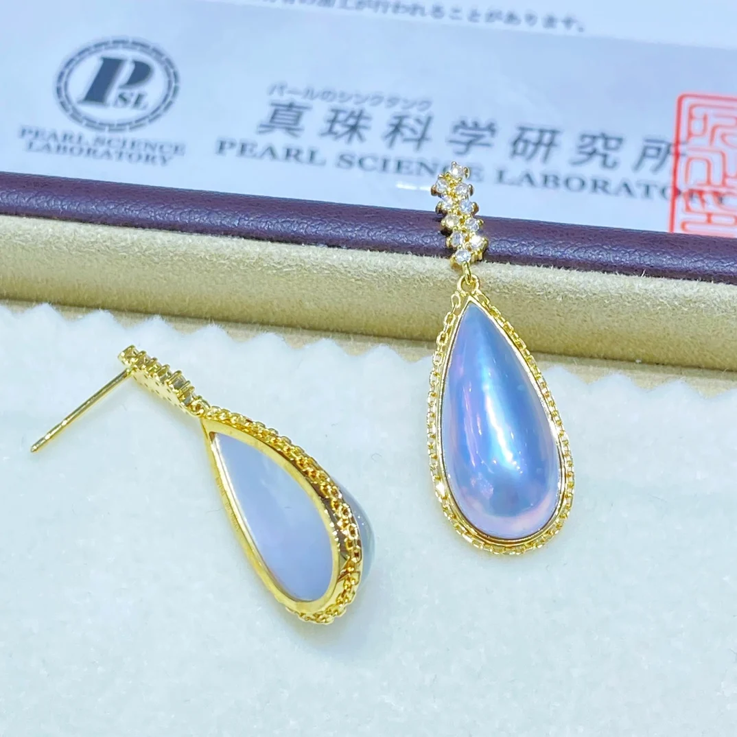 XX Fine Jewelry Pure 18K Yellow Gold Water Drop Natural Salt sea Water Mabe Pearls 9-20mm Earrings for Women Fine Pearl Earrings