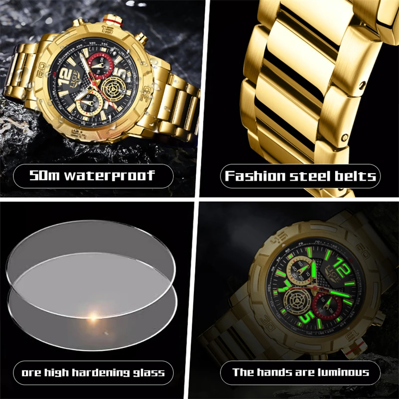 LIGE-Montres militaires d'affaires décontractées pour hommes, horloge chronographe à quartz étanche, sport masculin, entièrement en acier, date, mode