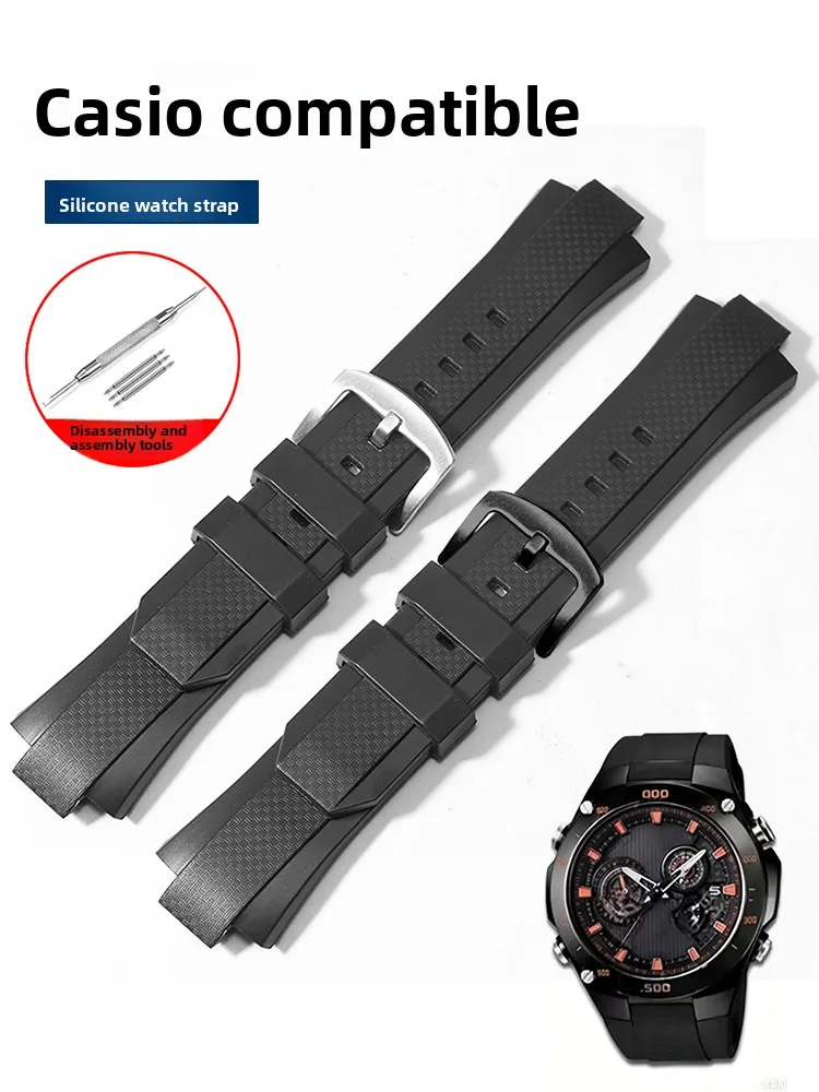 

Waterproof Silicone Watch Strap for Casio EDIFICE Series EQW-M1100 A1000 A1100 Black