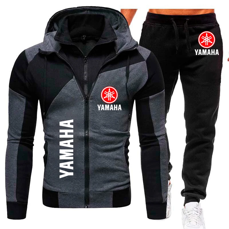 Autumn Winter Men's Yamaha Tracksuit Yamaha Logo Print Sweat Suit Warm Fleece Hooded Sweatshirt&Pants Sets Sports Men Sportswear