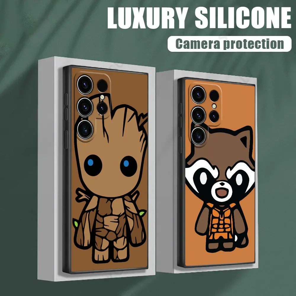 Cartoon Marvel Phone Case For Samsung Galaxy S24 Ultra Cases S23 S21 S20 FE S22 9 Plus Note 20 Ultra Silicone Cover Groot Rocket