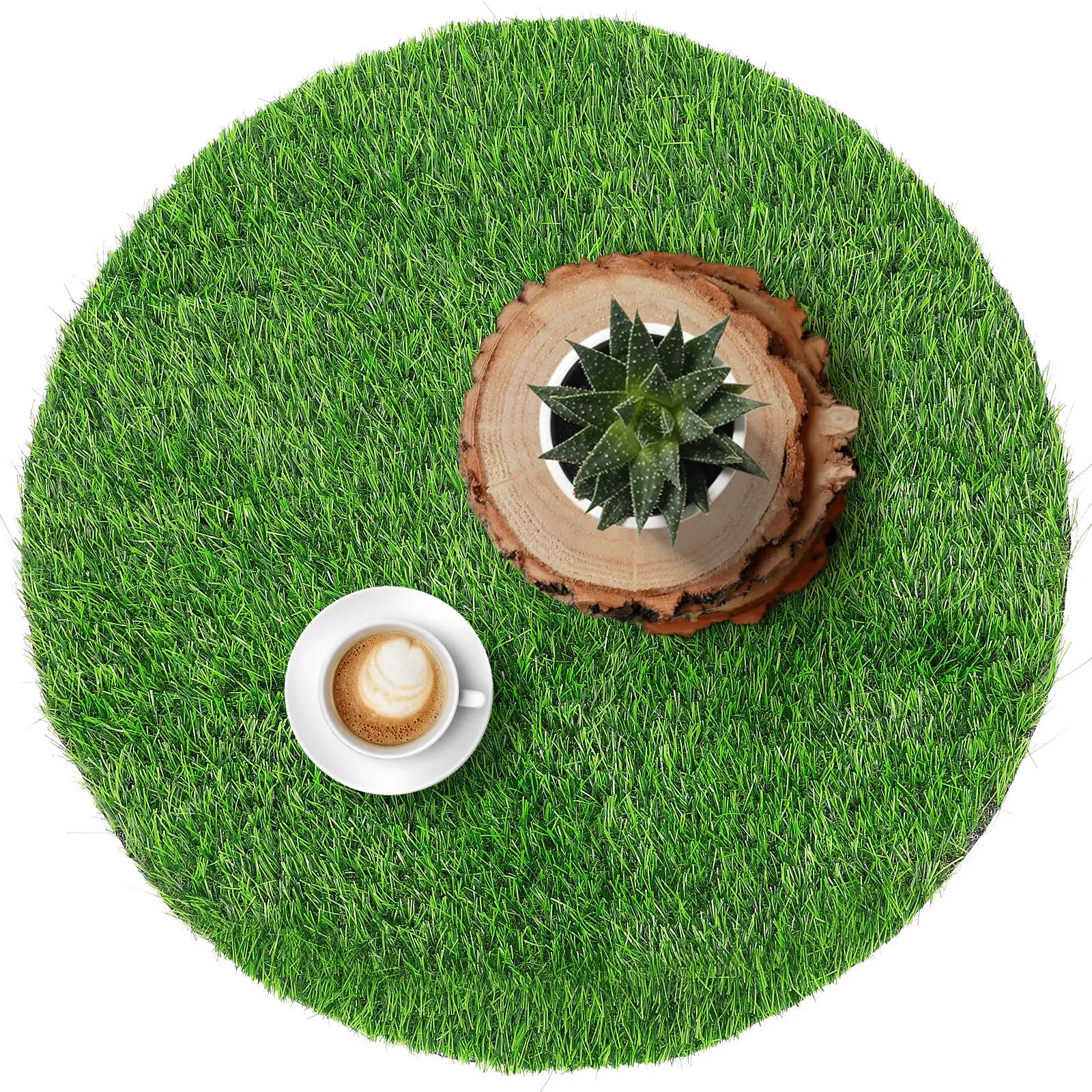 

Artificial Mat Green Round Fake Grass Turf Placemat For Table Decor Outdoor Dining Simulation Grass Rug Kitchen Coffee Bar