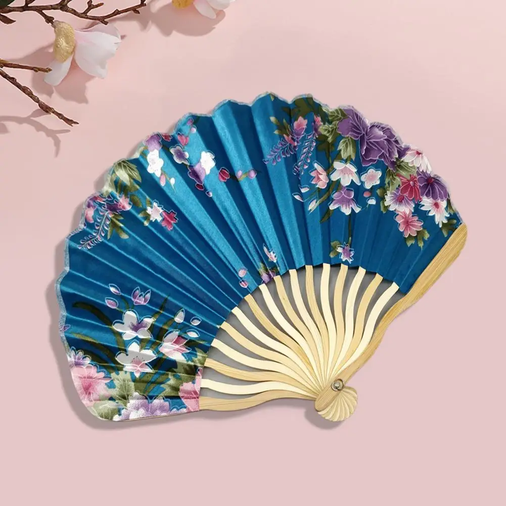 Hand Fold Fan Vintage Style Bamboo Wood Silk Flower Japanese Chinese Artificial Pink Wedding Girl Man Dance wedding Fan