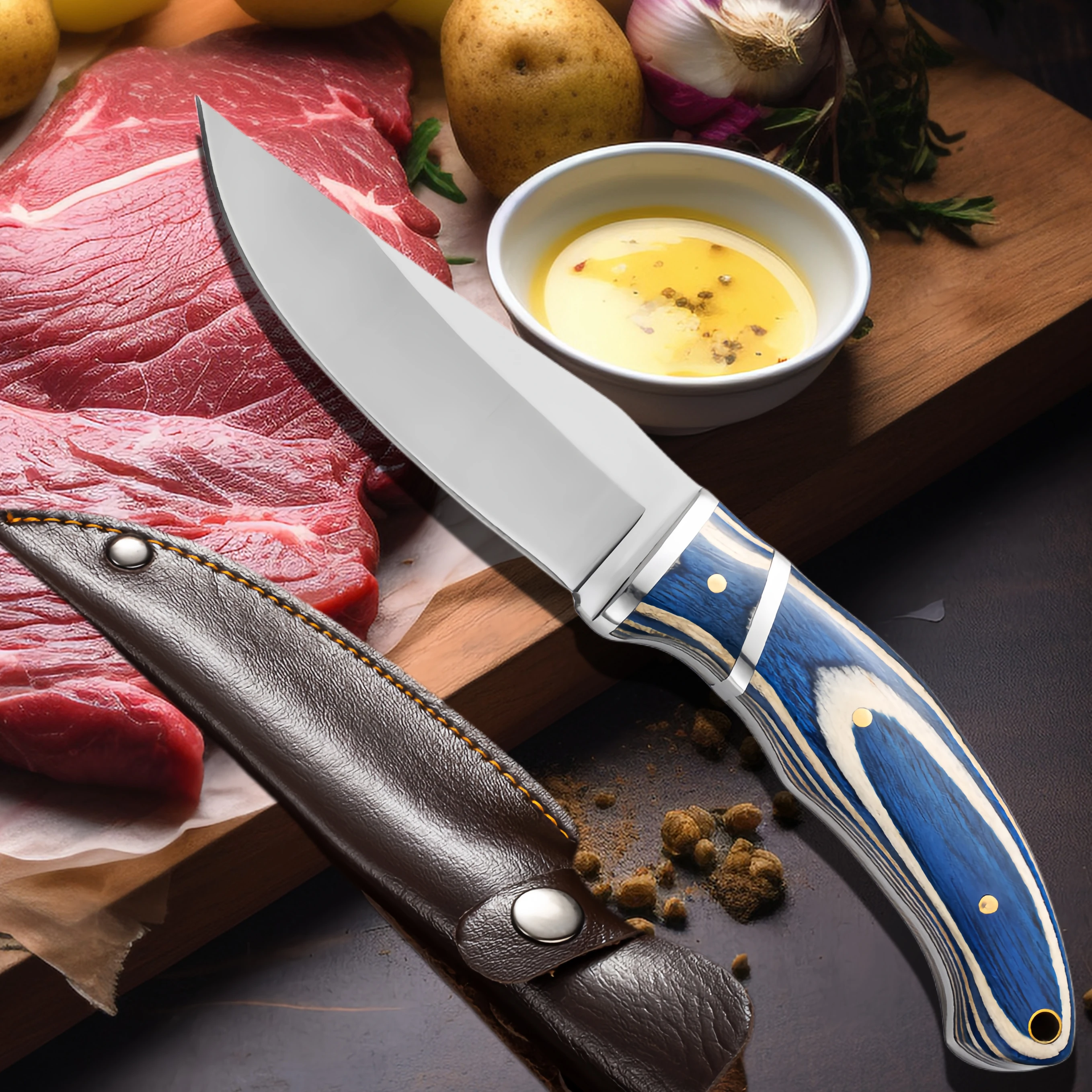 

Blue Wood Handle Boning Knife Premium Knife Deboning Knife Chef Specific Bone Removal Knife Kitchen Portable Meat Cleaver