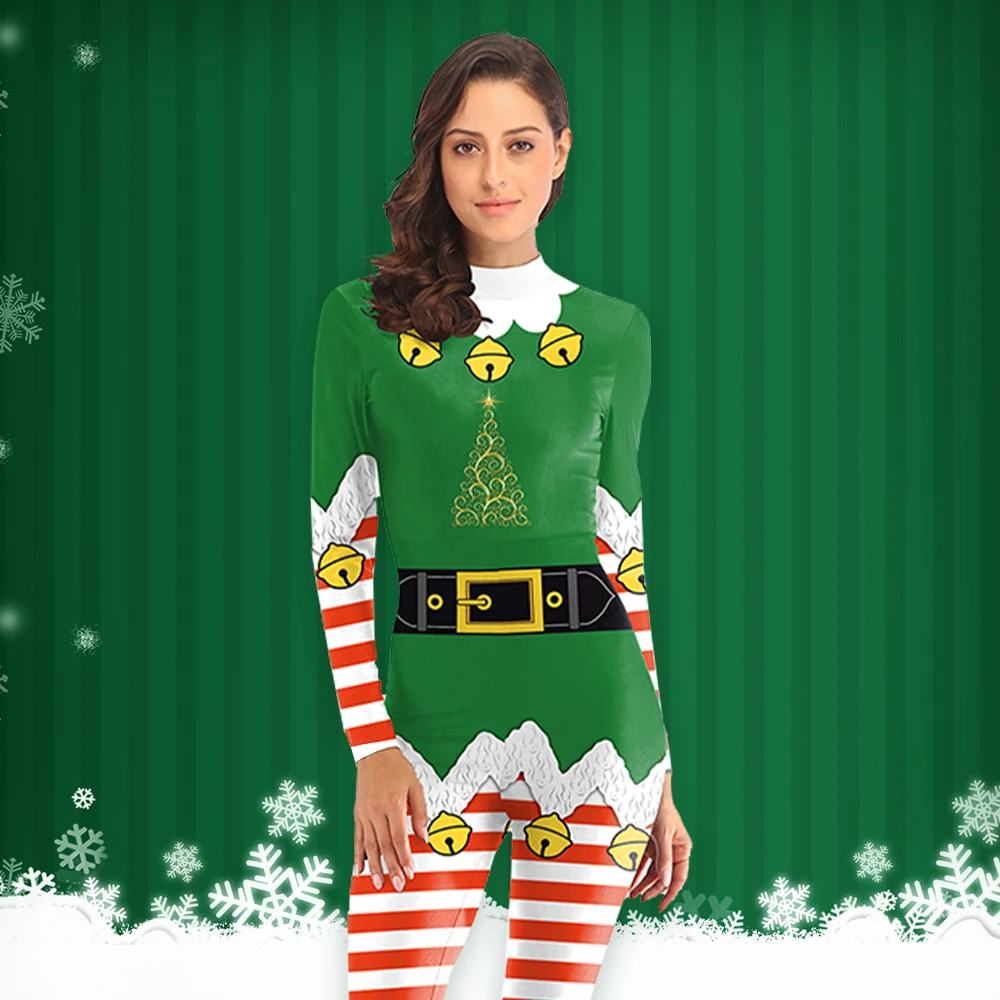 Zawaland Kerst Cosplay Kostuum Santa Claus Digitale Print Bodysuit Mannen Vrouwen Vakantie Feest Onesie Set Dames Grappige Jumpsuit