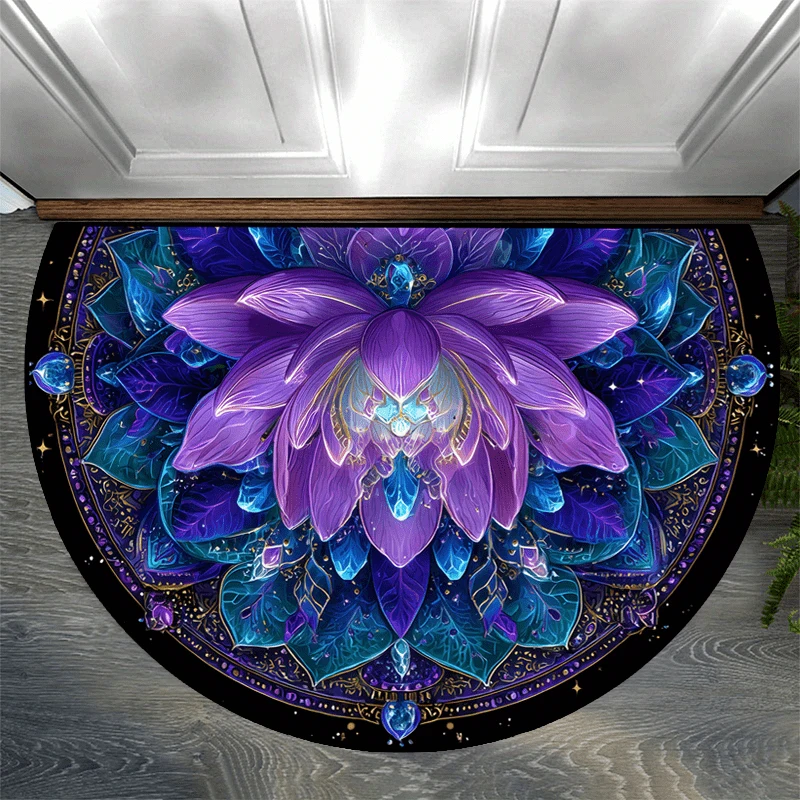 VIKAMA Purple-Blue Lotus Doormat: Comfortable, Soft, and Noise-Reducing Entrance Mat for Entryways, Bathrooms, and Home Decor
