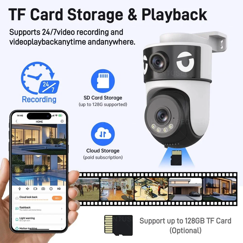 OKAM 4K 8MP Dual Lens Dual Screen WIFI PTZ 2K 4MP Draadloze Beveiligingscamera Buiten IP66 Auto Tracking Bewakingscamera's