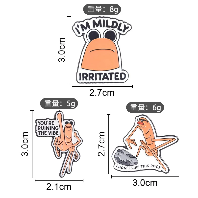 Meme Character Trio Pin Irritated Face Vibe Killer Rock Hater Brooches Accessory for Daily Wear Playful Social Expression Style