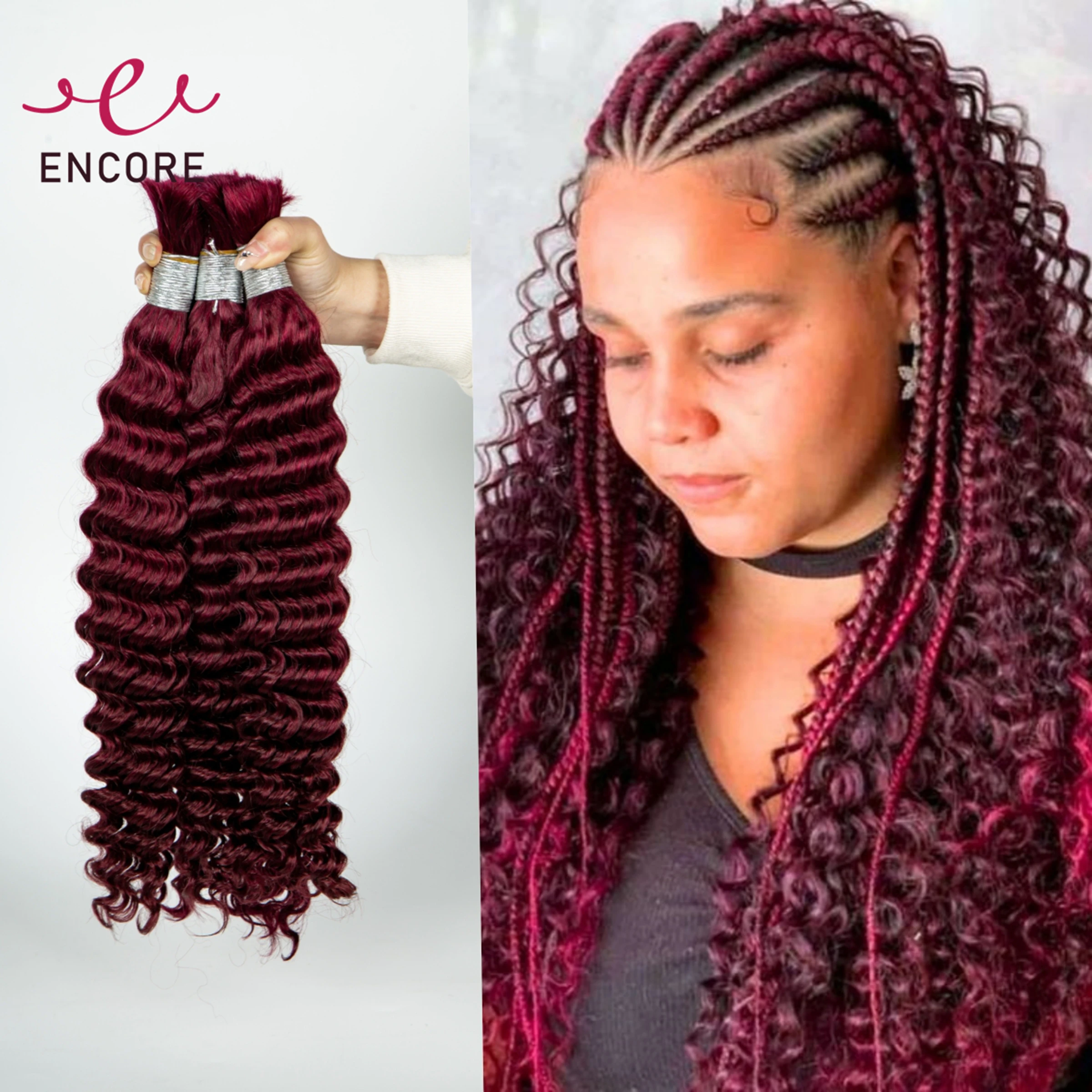 Capelli bordeaux a onde profonde per intrecciare i capelli umani brasiliani al 100% per trecce Boho senza trama Estensione dei fasci di capelli da 28 pollici