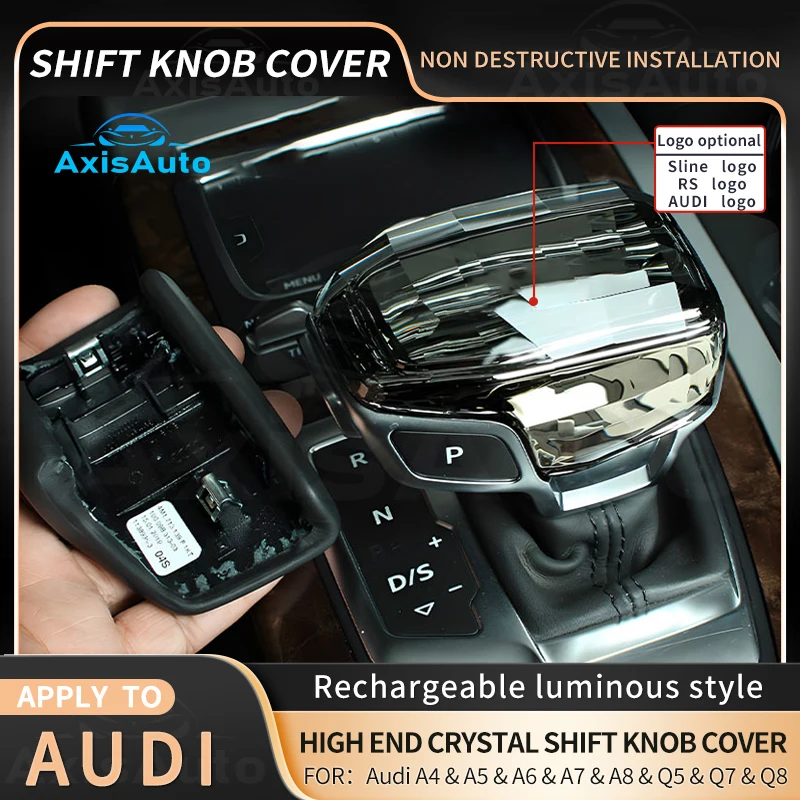 For Audi A4/A5/A6/A7/A8L/Q5/Q7/RS4/RS5/RS6/RS7/S4/SQ5 Transmission Lever Head Crystal Knob Fully Automatic LED Car Accessories