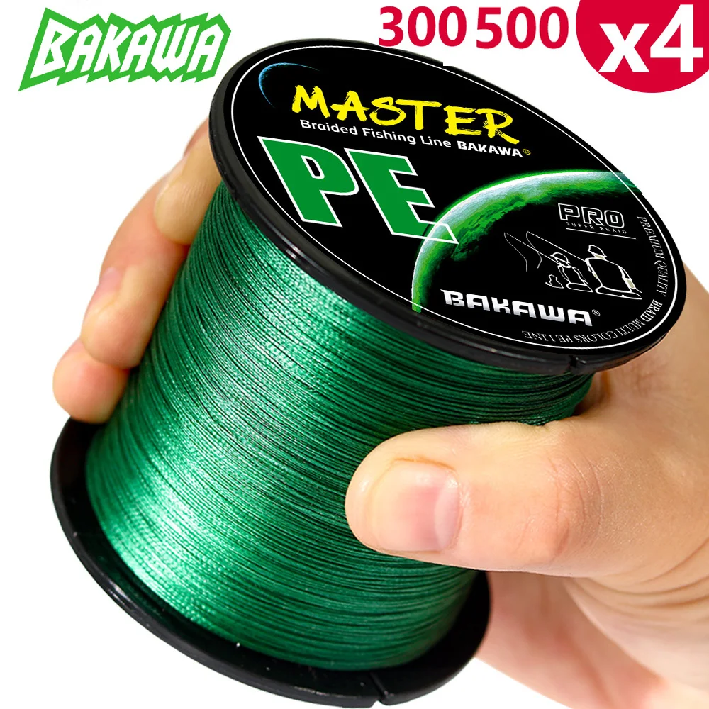 BAKAWA X4 Strands Angelschnur 300/500M 4-fach geflochtene PE-Angelschnur, starke Angelschnur, multifilament, langlebiges Angelzubehör, robust