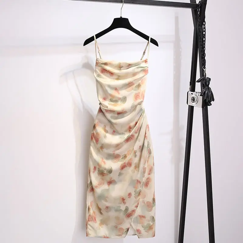 Summer New Women's Dress Loose Commuter Casual Print Chiffon Sling Dress