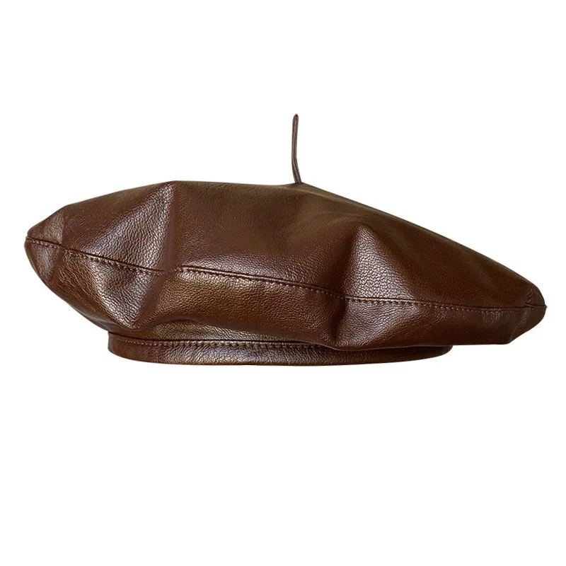 Korean Retro Leather Flying Saucer Beret Painter Hat Women Versatile Fashion Cap