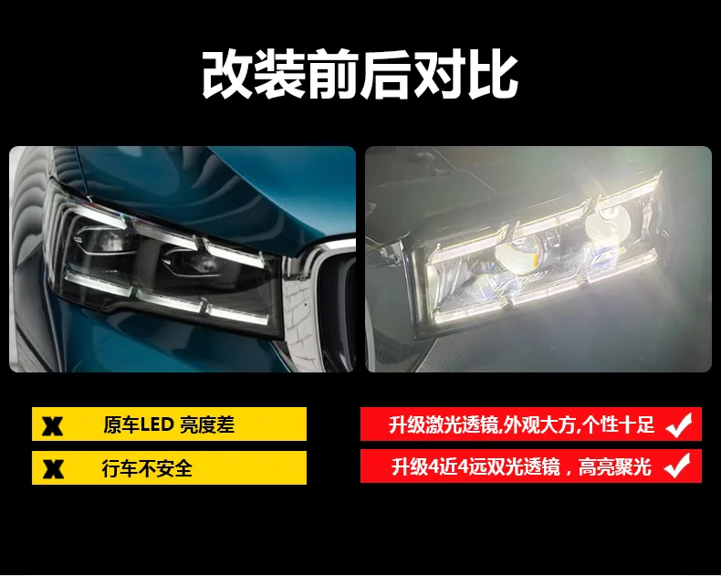 1pcs car bumper headlamp for Geely Emgrand PHEV L headlight ALL IN LED 2021~2023y head lamp Geely Emgrand PHEV L fog lamp