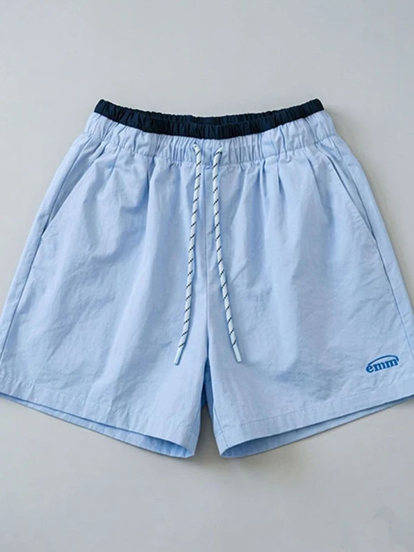 

Casual Loose Women's Short Pants High Waist Splice Color Block Drawstring Sporty Style Summer Breathable Polyester Fiber