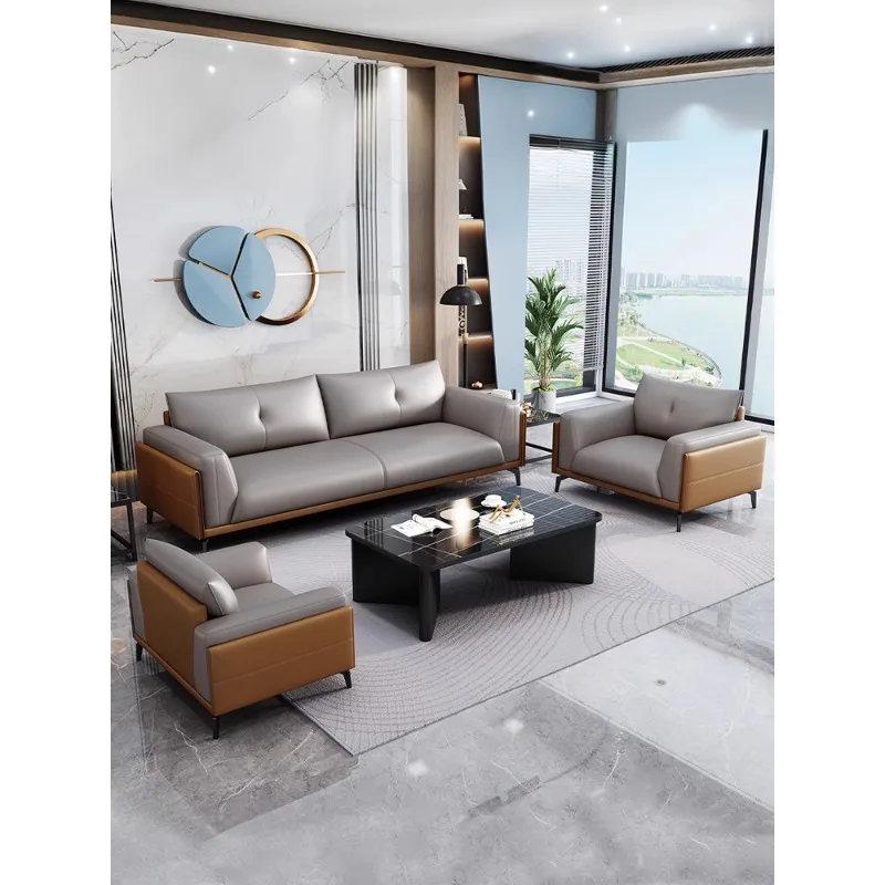 Italian leather office sofa business reception negotiation office modern simple meeting three-person coffee table combination