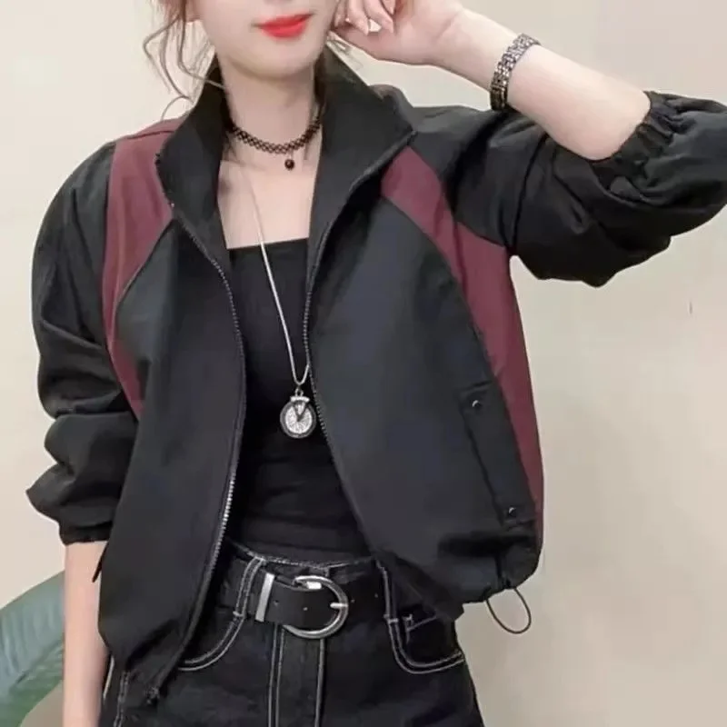 

Short Coat With Short Stand Collar Female 2025Spring Autumn New Korean Jacket Casual Joker Outwear Drawstring Overwear Women Top