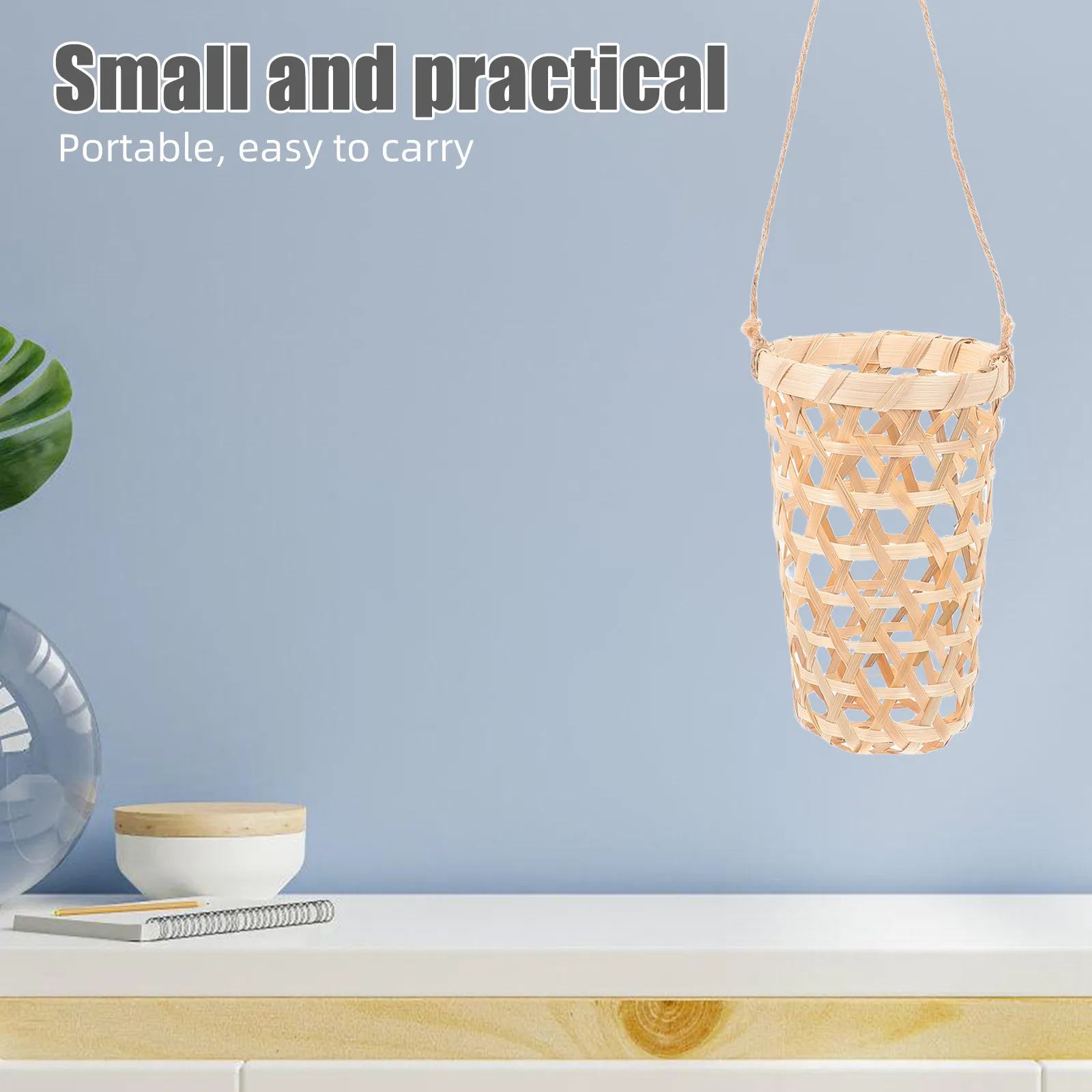 2Pcs Hanging Bamboo Flower Baskets Woven Wall Planter Rope Rustic Charm for Indoor Outdoor Garden Balcony