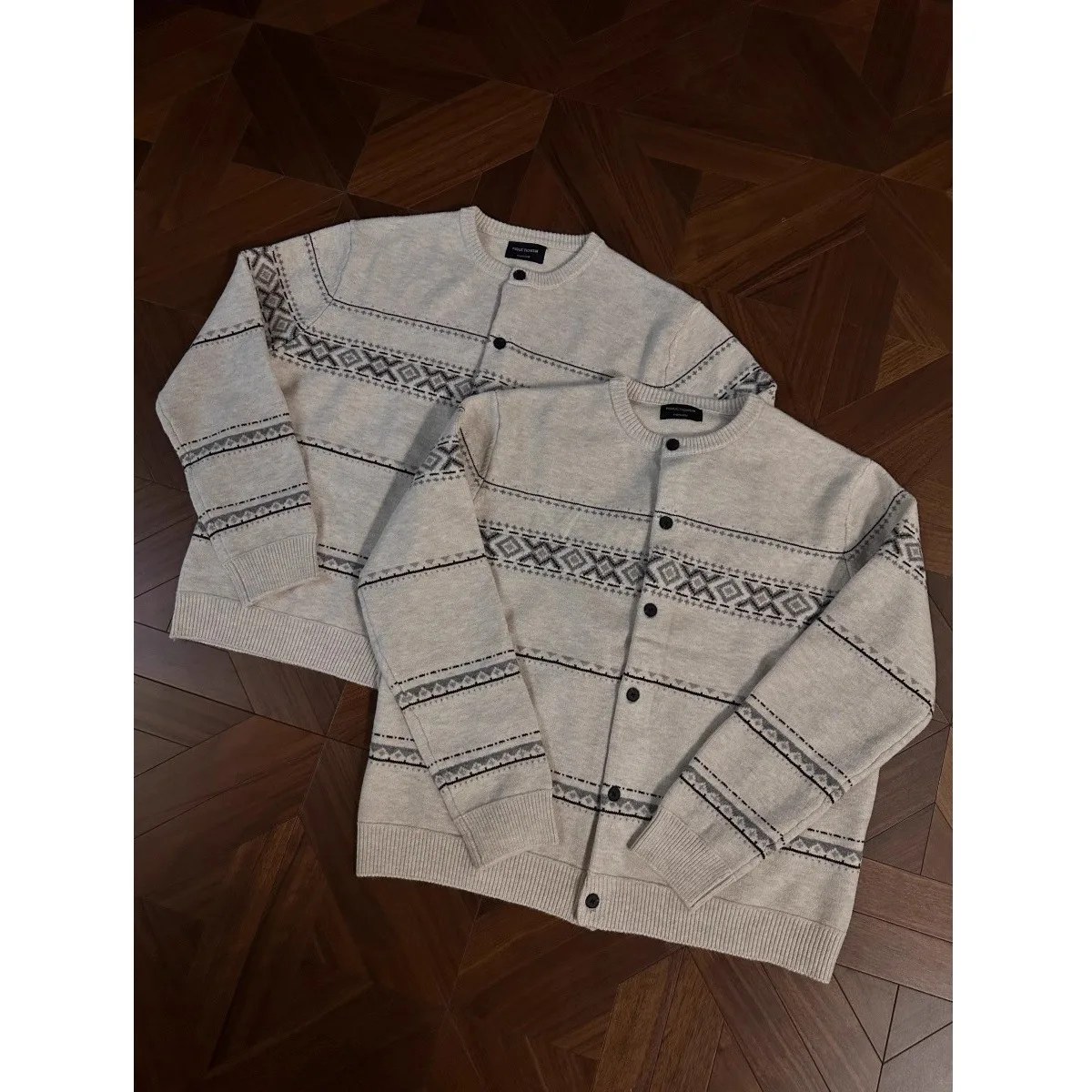 

Thiened Double Knit 48 Stitches Fair Isle Lazy Couple Open Cardigan Sweater Cleanfit Versatile Mixed Fiber Outerwear