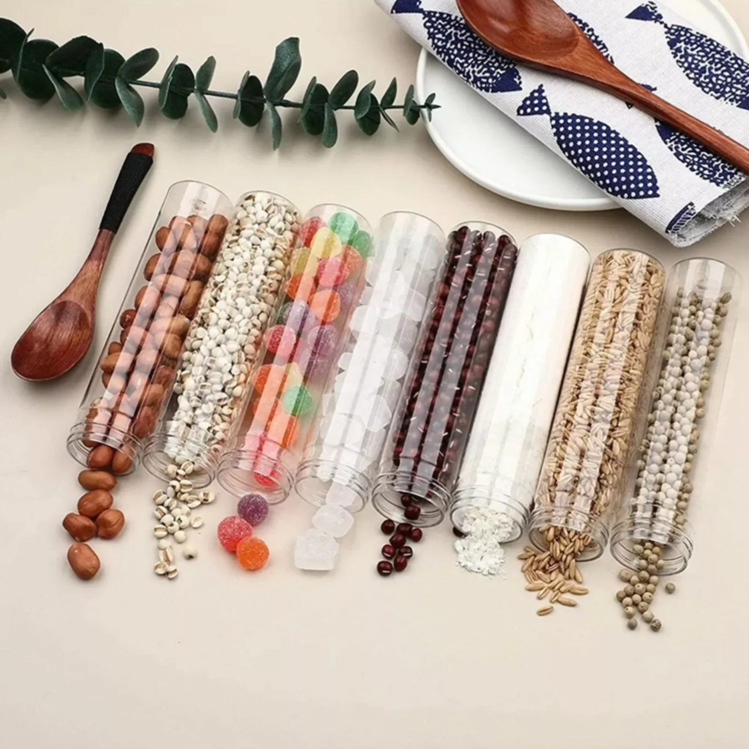 20PCS 50ML/100ML Clear Flat Plastic Test Tubes with Screw Caps Candy Food Empty Bottle for Wedding Party Decor Home Storage