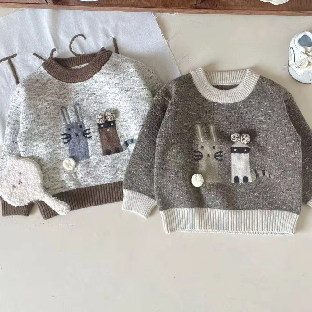 

Sweater 2025 Autumn Winter New Childrens Clothing Korean Style Boys and Girls Fashion Cartoon Cute Letter Knit Sweater