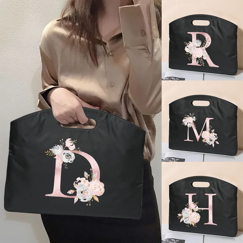 

2022 Business Office Briefcase Handbag 26 Pink flower letter Print Tote Computer Case Sleeve Laptop Bag Conference Document Bag