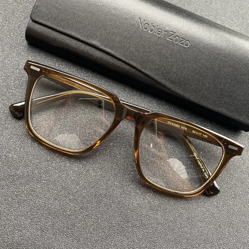 High-end brand Acetate Glasses Men's Retro square match tan optical prescription glasses frame business color-changing lenses