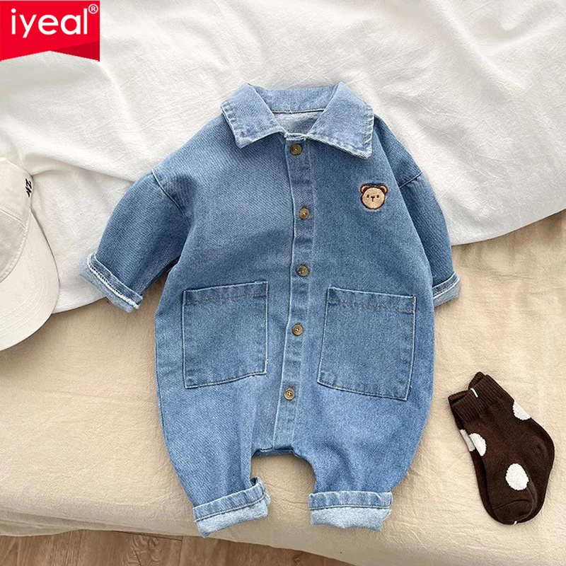 

Детские джинсовые комбинезоны IYEAL для малышей, весенние комбинезоны для мальчиков и девочек, брюки-комбинезоны для малышей, детская одежда