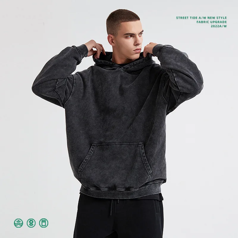 Autumn Winter New American Retro Washed High Street Hoodie for Men Fashion Gothic Sweatshirt Couple Streetwear Y2k Clothing
