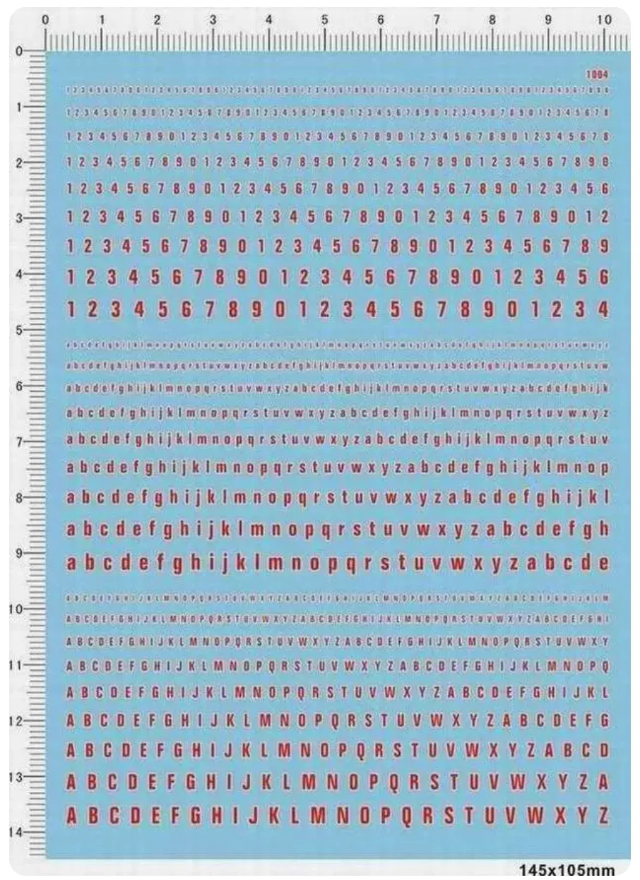 

English Numbers and Letters Alphabet Model Kit Water Slide Decal 1004 Red/Black
