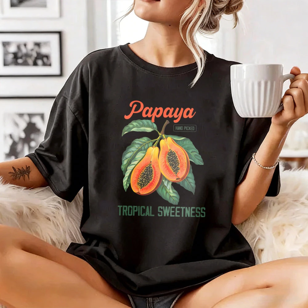Vintage Fashion Illustration - Papaya Fruit Illustration Tshirt Fashion Tropical