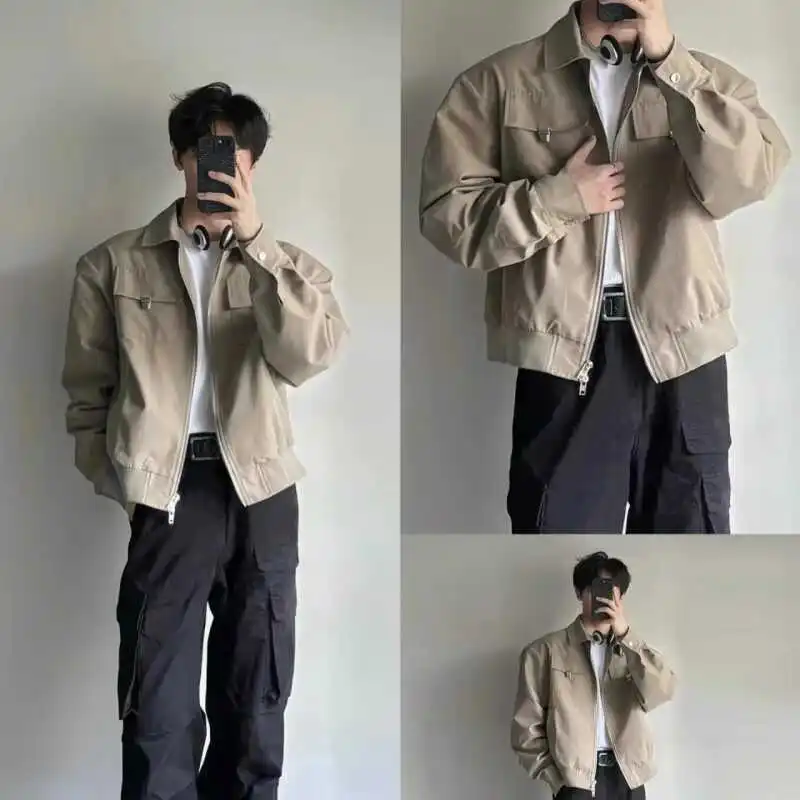 American simple cityboy casual jacket men's loose lapel Korean style versatile niche high-end workwear jacket casual atmosphere