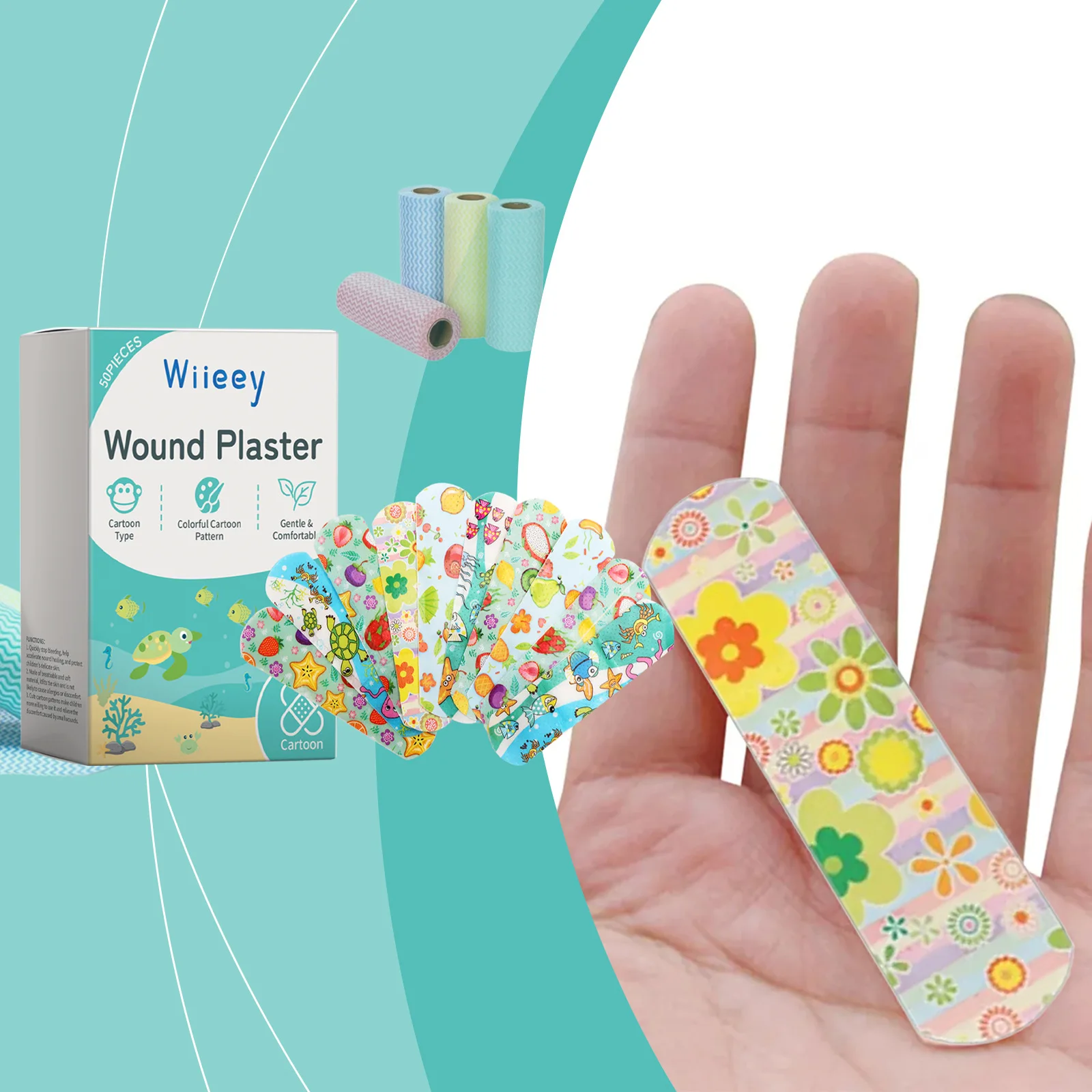 

50/100Pcs Kids Bandages Bulk Kids Cute Cartoon Bandages Flexible Adhesive Strips Medical Waterproof Breathable for Children