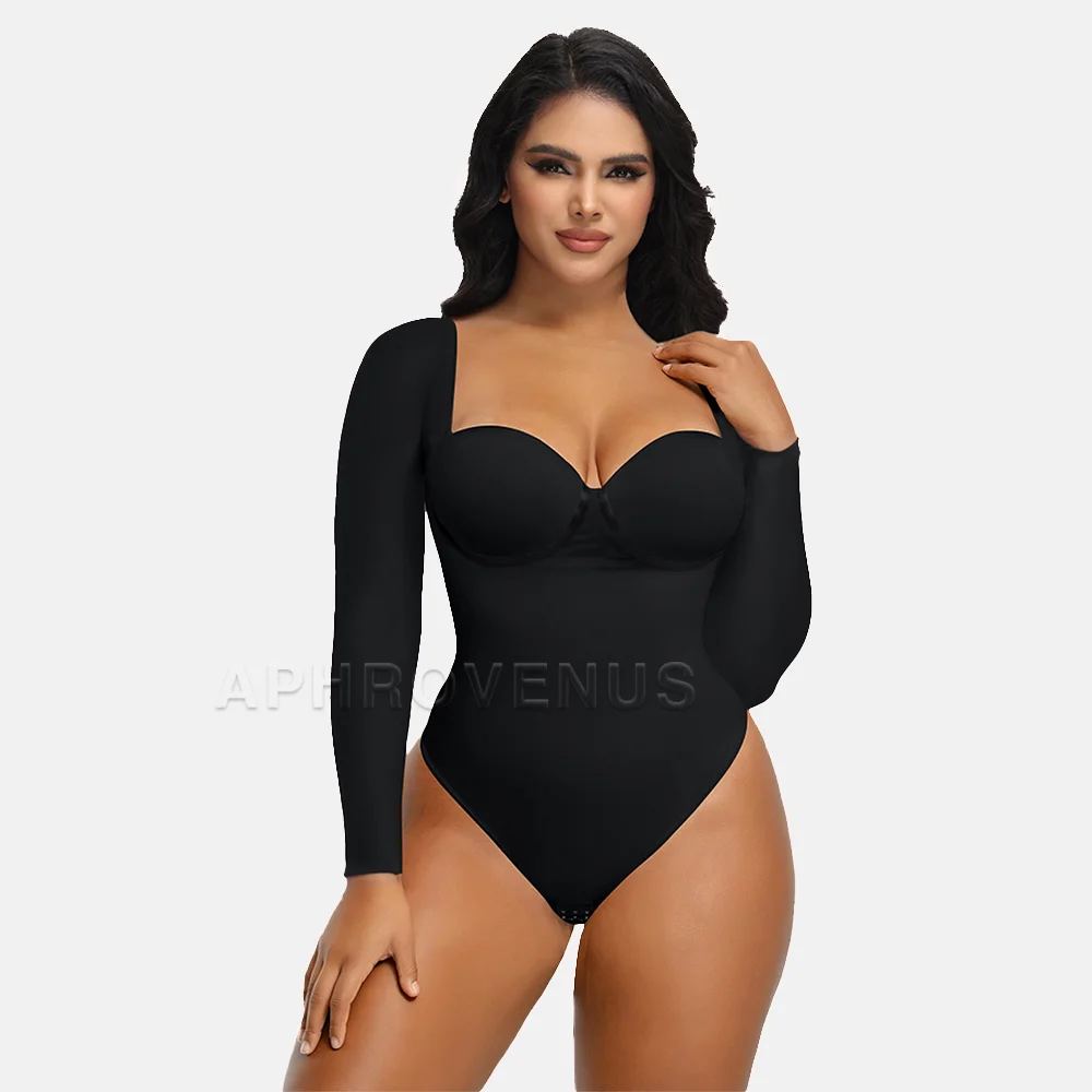Fajas Long Sleeve Back Lace-up Thong Seamless Shapewear High Compression Waist Trainer Slimming Body Shaper Tops