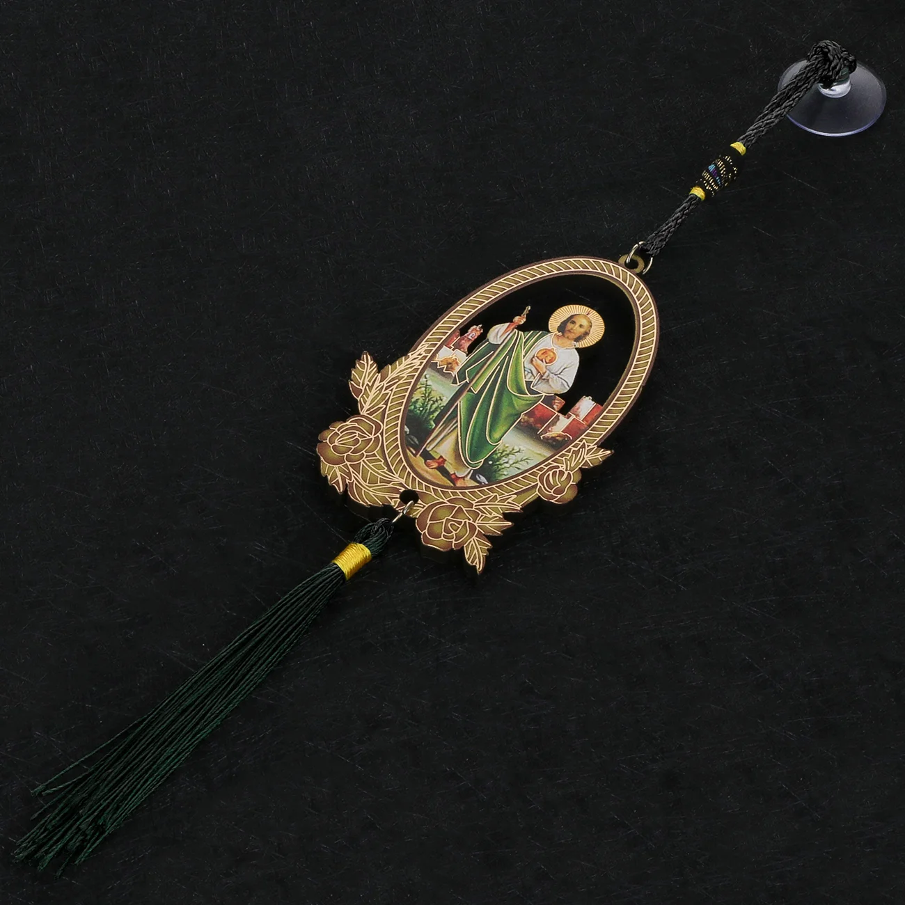Random Color St.Jude Pendant Wooden Catholic Patron Saint Jude Charms Tassel Fringe Car Hanging Ornament Jewelry Accessories