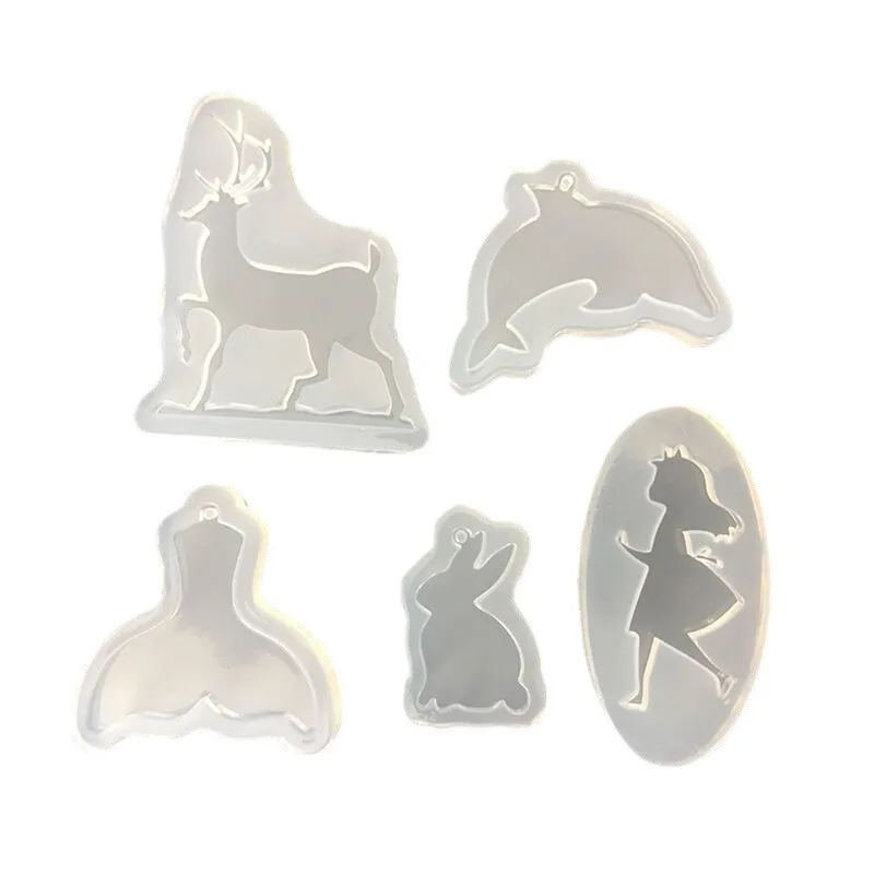 Handmade Jewelry Pendant with Hole Deer Rabbit Fish Tail Dolphin Rabbit Crystal Epoxy Mold 16241