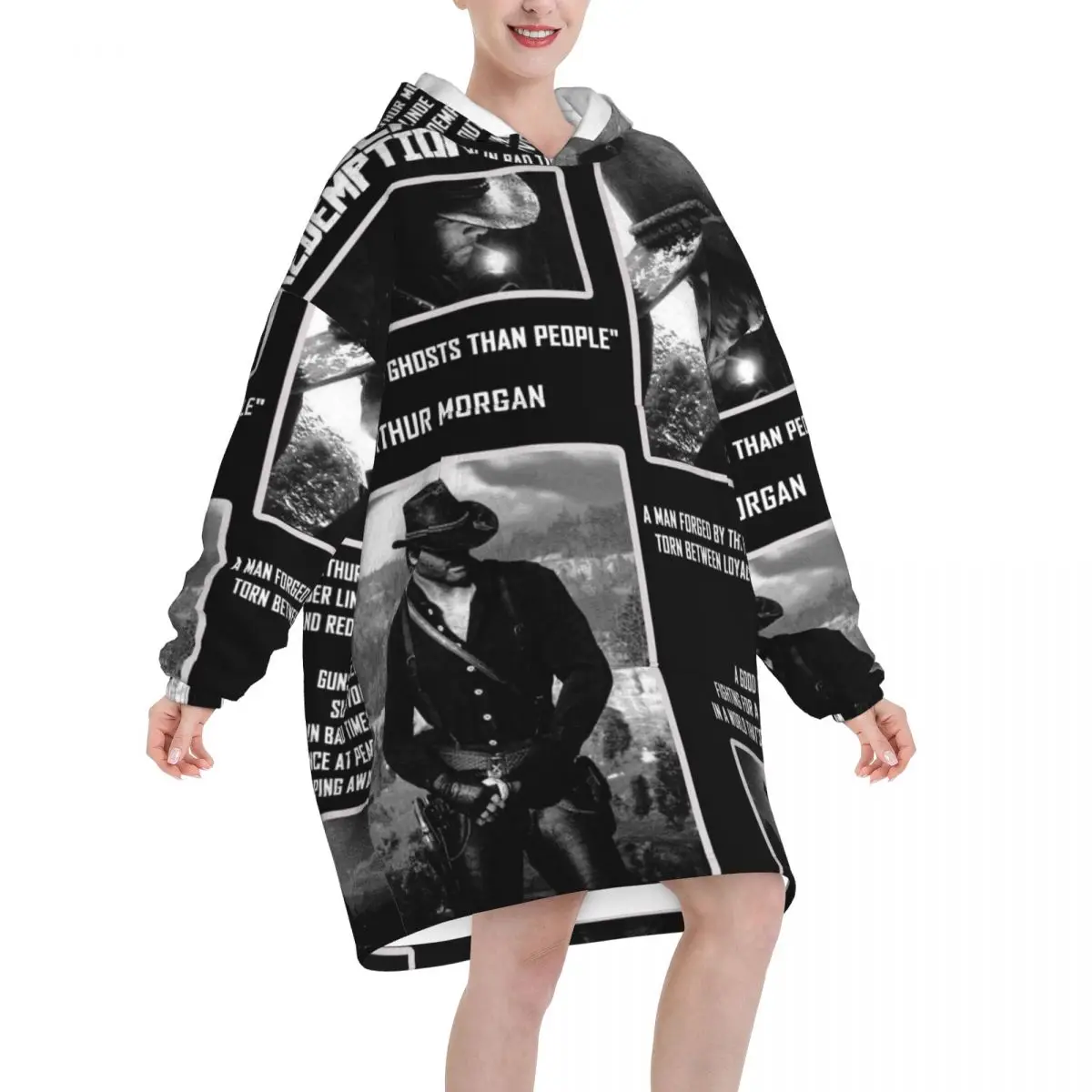 Arthur Morgan Oversized Blanket Hoodie Sweatshirt Long Fleece Hooded Wearable Blanket with Large Pocket for Women Men