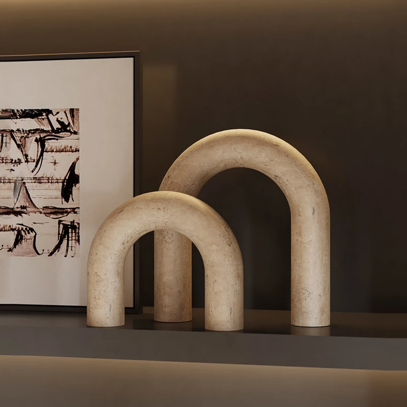 Travertine Sculptures and Figurines Archway Shape Statue for Shelf Coffee Table TV Cabinet Bookshelf Living Room Home Decoration