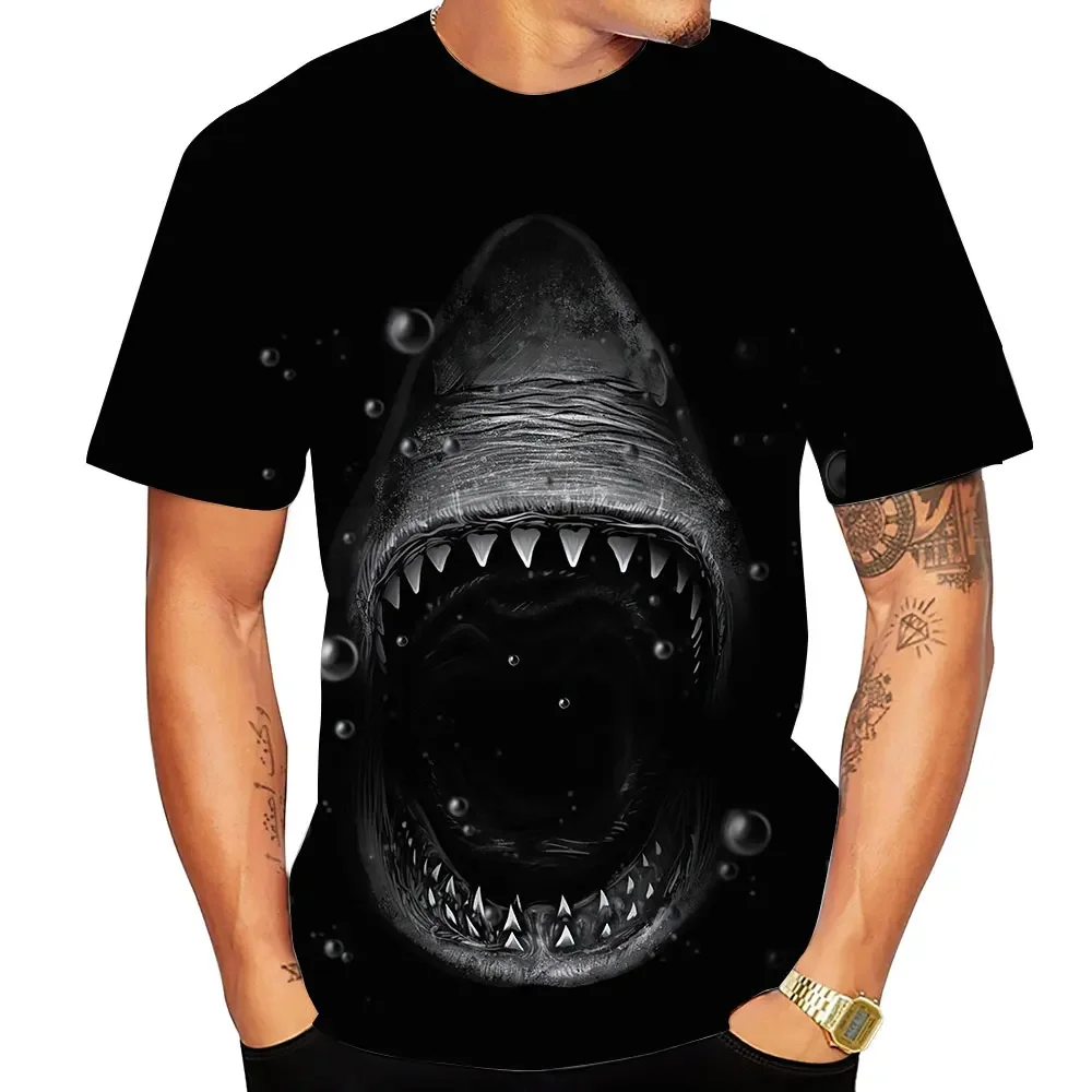 Men Summer Loose T-shirt Large Short Sleeve 3d Printed Shark Pattern Fashion Trend Plus Size Street Hip Hop Top Clothing