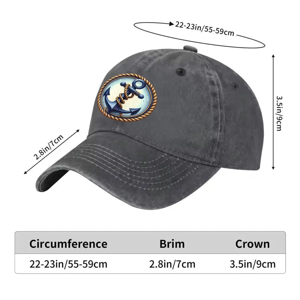 Nautical Anchor Print Washed Baseball Cap Unisex Cotton Casual Outdoor Sun Hat for Daily Wear