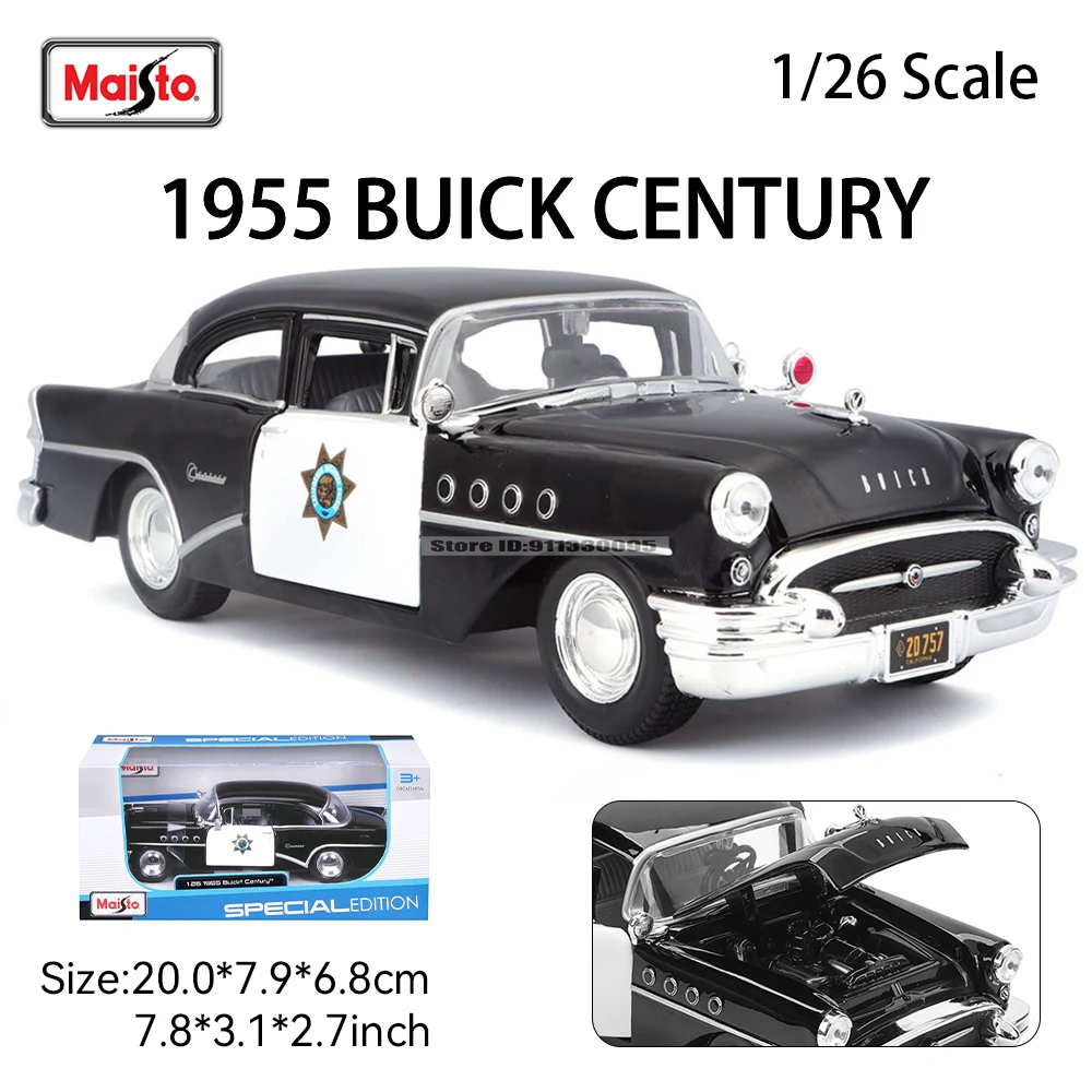 

Maisto 1:26 1955 г., модель автомобиля из сплава Buick Century, литая под давлением статическая прецизионная модель, коллекция подарочных игрушек, игра в прилив