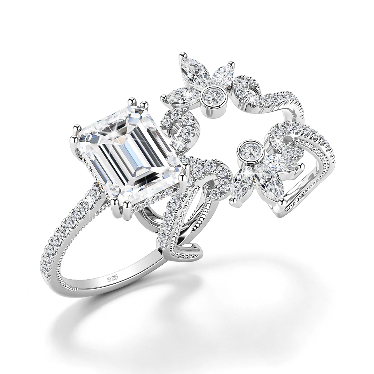 Szjinao 925 Silver 4ct Emerald Moissanite Bridal Ring Set Luxury Snowflake Stackable Engagement Band for Women Wedding Gifts