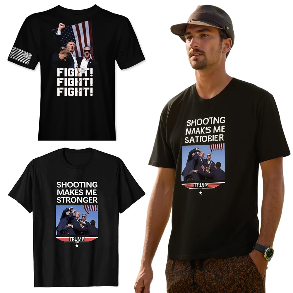 Trump America T-Shirt USA Freedom Trump Rally Shooter T-Shirt Supporter Printing T-Shirt Fashion O-Neck Short Sleeve T-Shirt